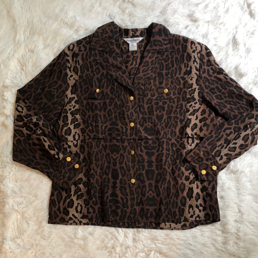 Koret Leopard Print Button-Front Blouse in Brown